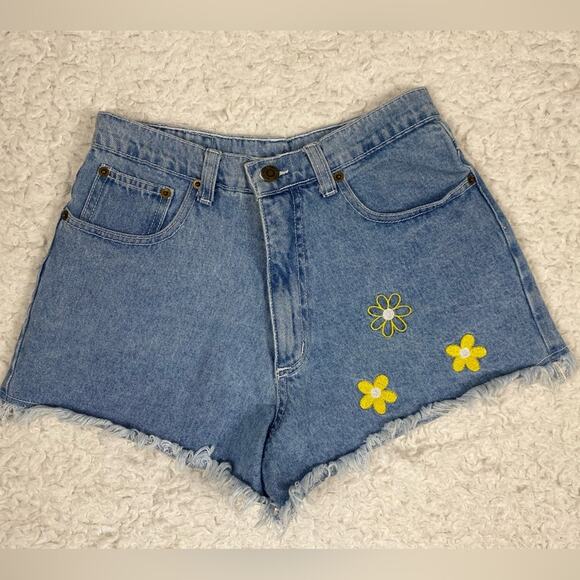 Vintage Retro 90s 4 to 1 America High-Rise Jean Cutoff Shorts With Flowers - Picture 1 of 7